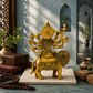 Goddess Durga Seated on Lion Idol | Antique Golden Brass Finish