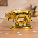 Gau Mata with Nursing Calf Idol | Polished Golden Brass Finish