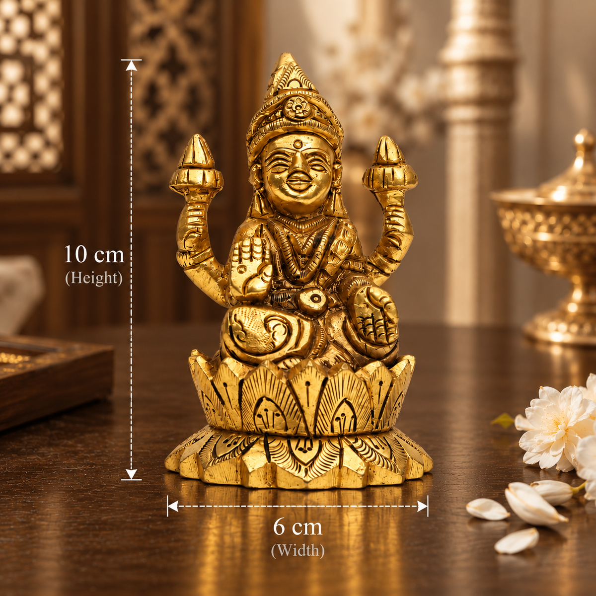 Goddess Lakshmi On Lotus Idol – 24K Gold & 999 Silver Plated