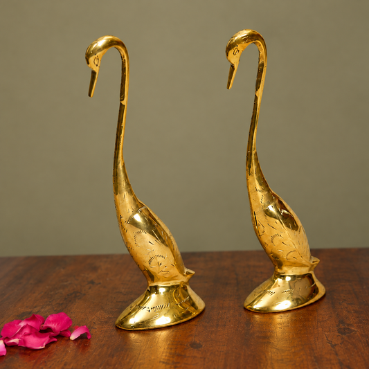 Decorative Swan Figurine with Long Curved Neck | Polished Golden Brass Finish