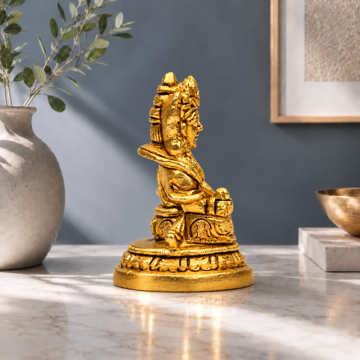 Lord Kubera Seated Idol | Polished Golden Brass Finish