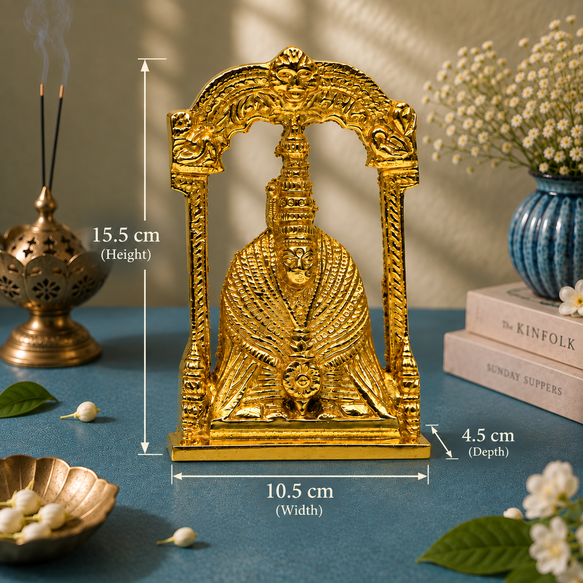 Goddess Tulja Bhavani Idol with Decorative Arch | Polished Golden Brass Finish