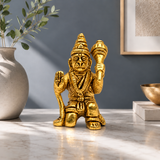 Lord Hanuman Kneeling with Gada Showpiece | Polished Brass Finish