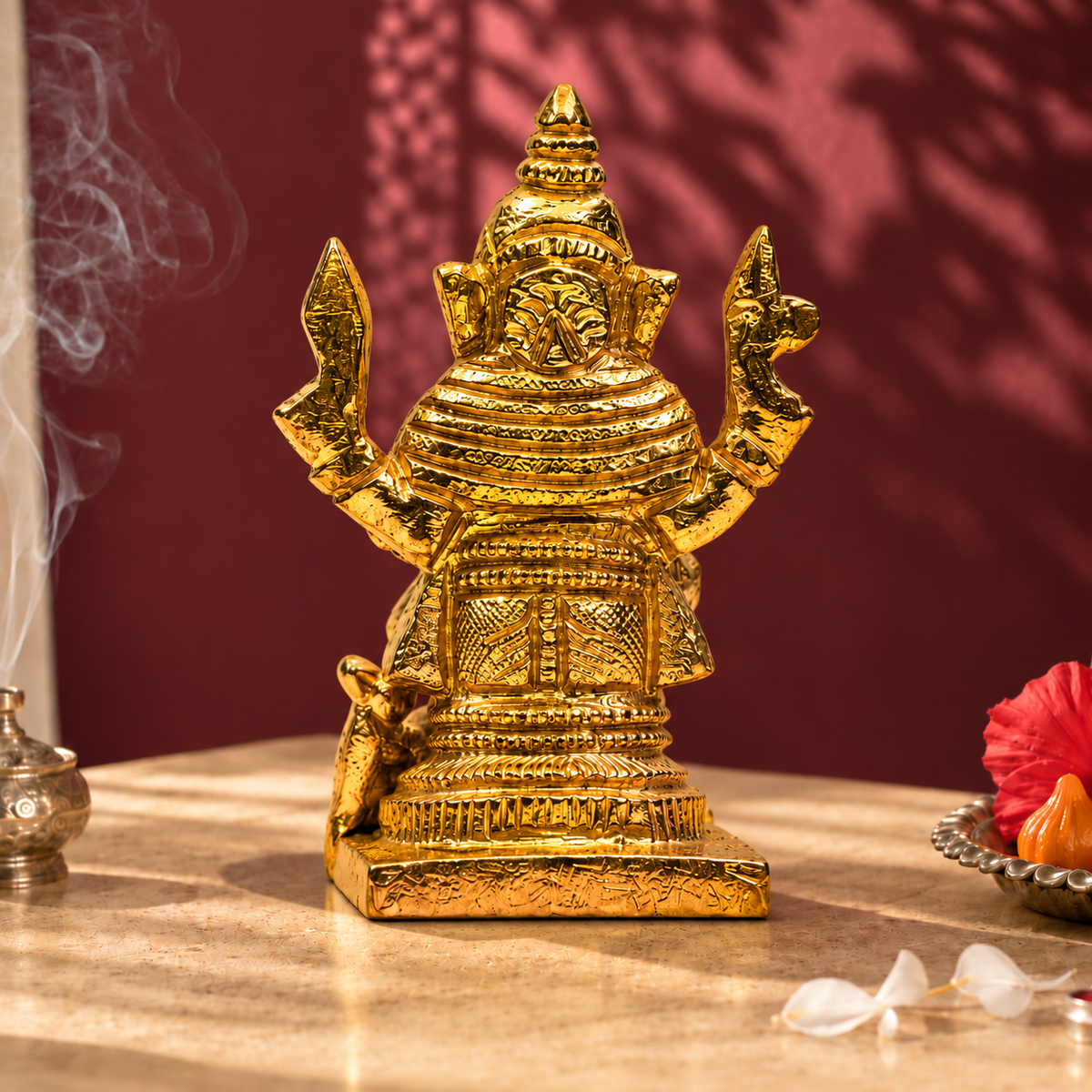 Lord Ganesha Idol with Mouse | Antique Golden Brass Finish