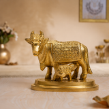 Gau Mata with Calf Idol | Polished Golden Brass Finish