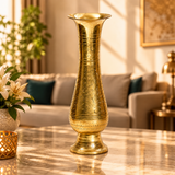 Engraved Long-Neck Brass Flower Vase Set of 4 | Antique Golden Finish