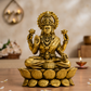 Goddess Lakshmi Seated on Lotus Idol | Antique Golden Brass Finish