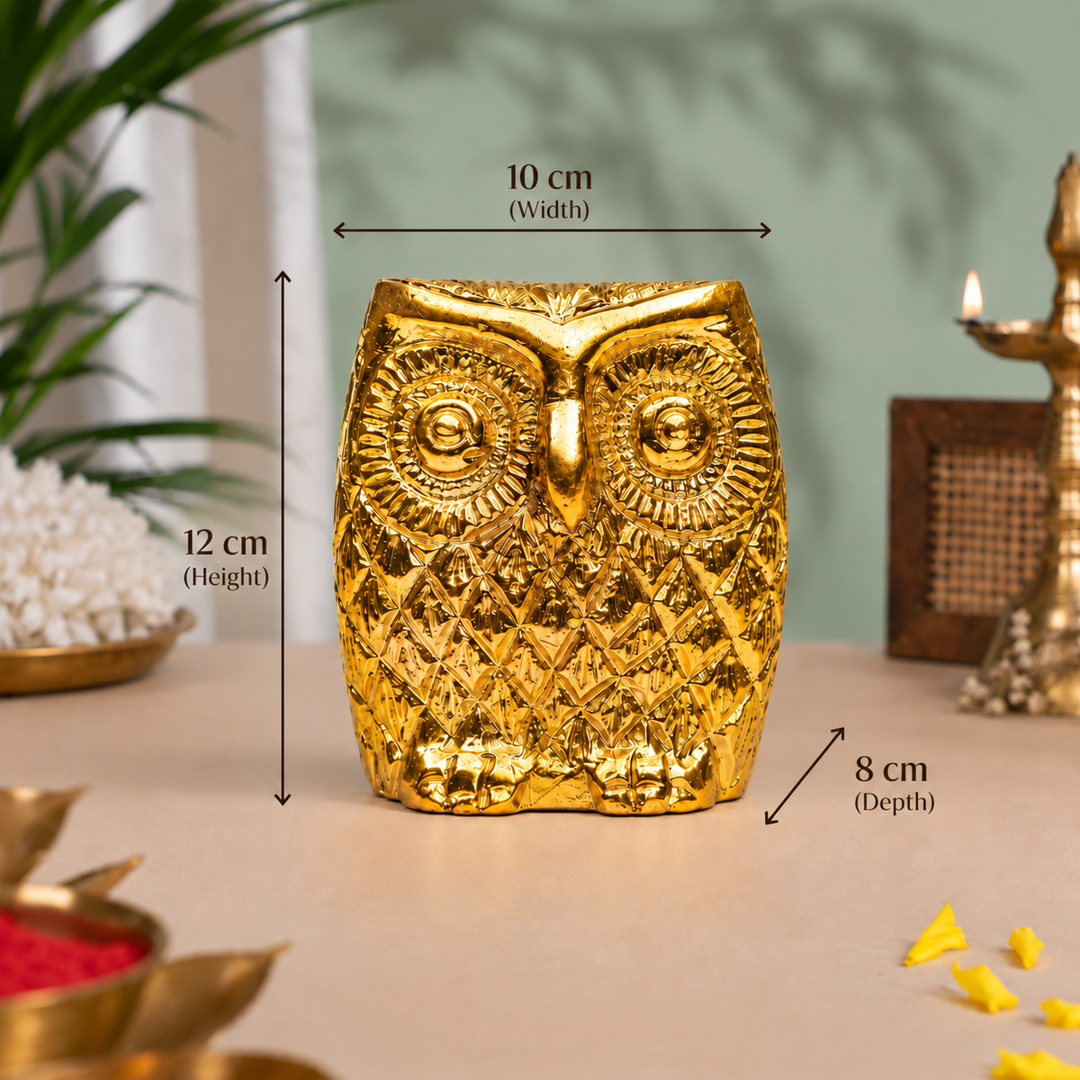 Uluka (Sacred Owl of Goddess Lakshmi) Showpiece | Polished Brass Finish