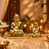 Sri Ramanujacharya Seated Guru Idol Set of 2 | Antique Golden Brass Finish