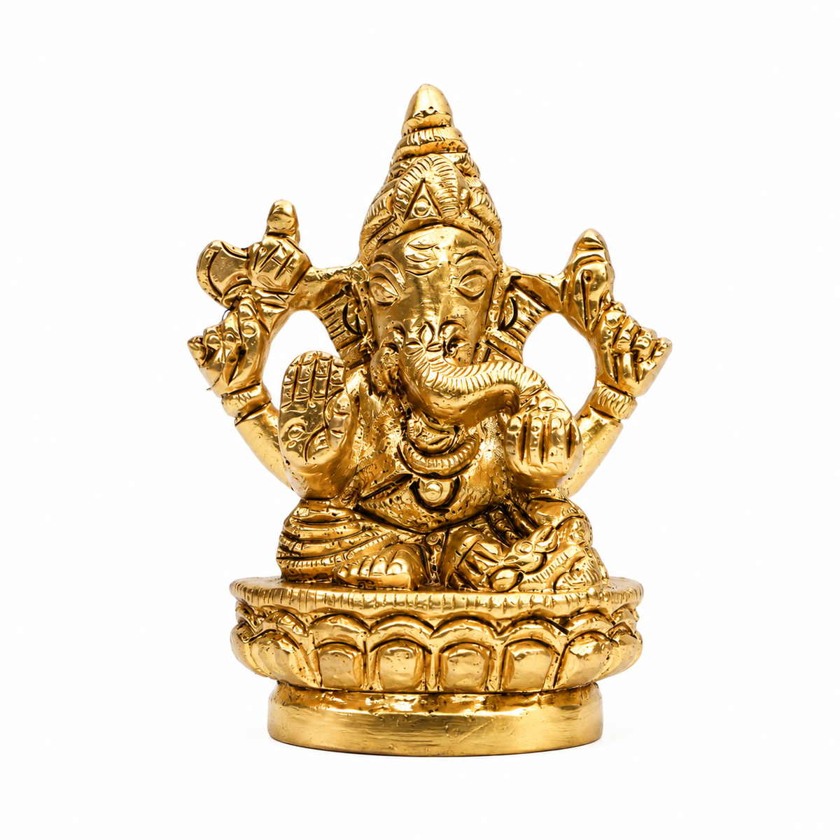 Lord Ganesh Lotus Pedestal Murti | Premium Golden Finish
