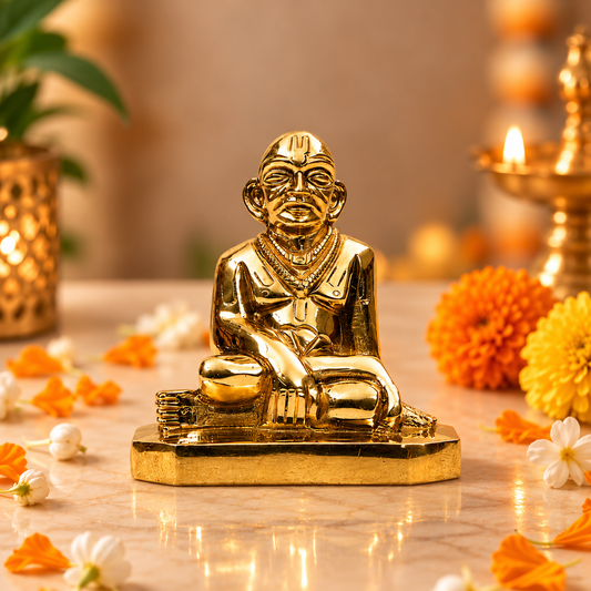 Sri Ramanujacharya Swami Statue | Antique Gold Vaishnav Guru Sculpture