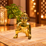 Bal Krishna Crawling Bold Eye Idol | Polished Golden Brass Finish