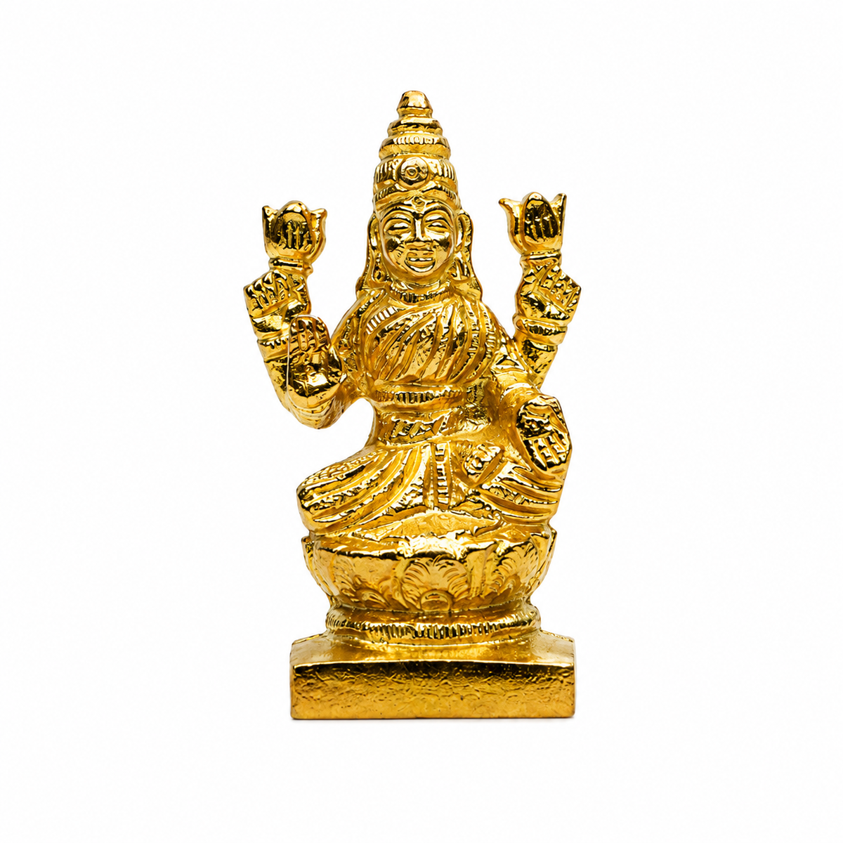 Goddess Lakshmi Seated on Lotus Idol | Polished Golden Brass Finish