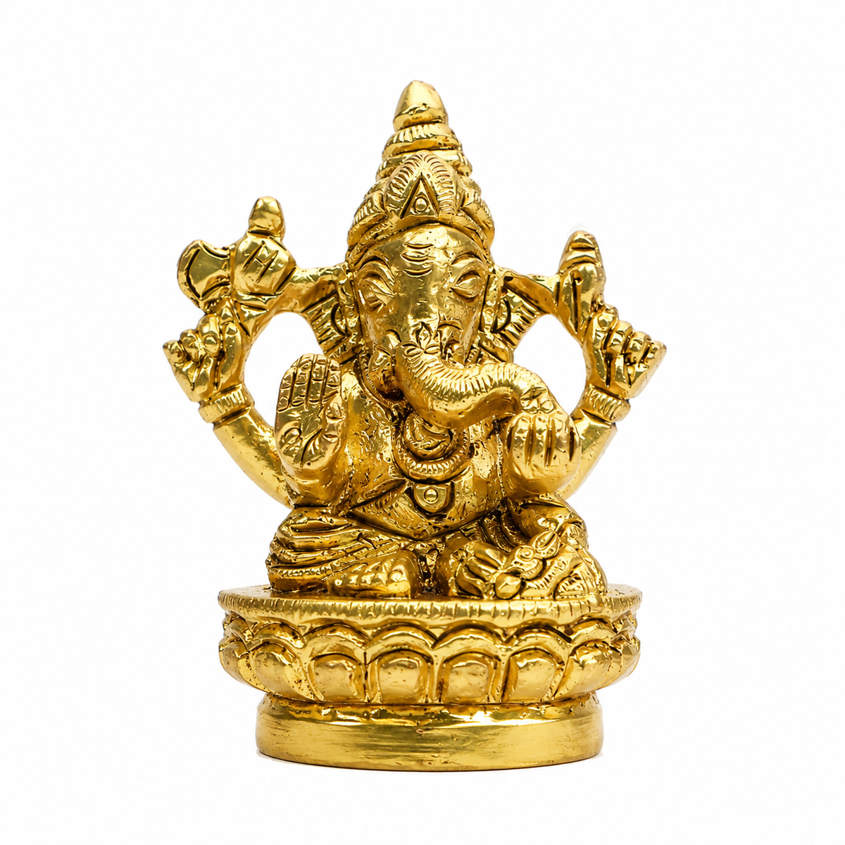 Lord Ganesh Lotus Pedestal Murti | Premium Golden Finish