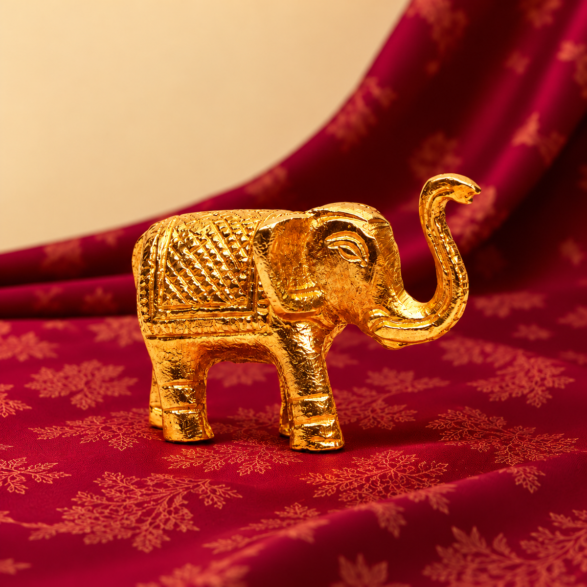 Standing Elephant Figurine | Antique Golden Brass Finish