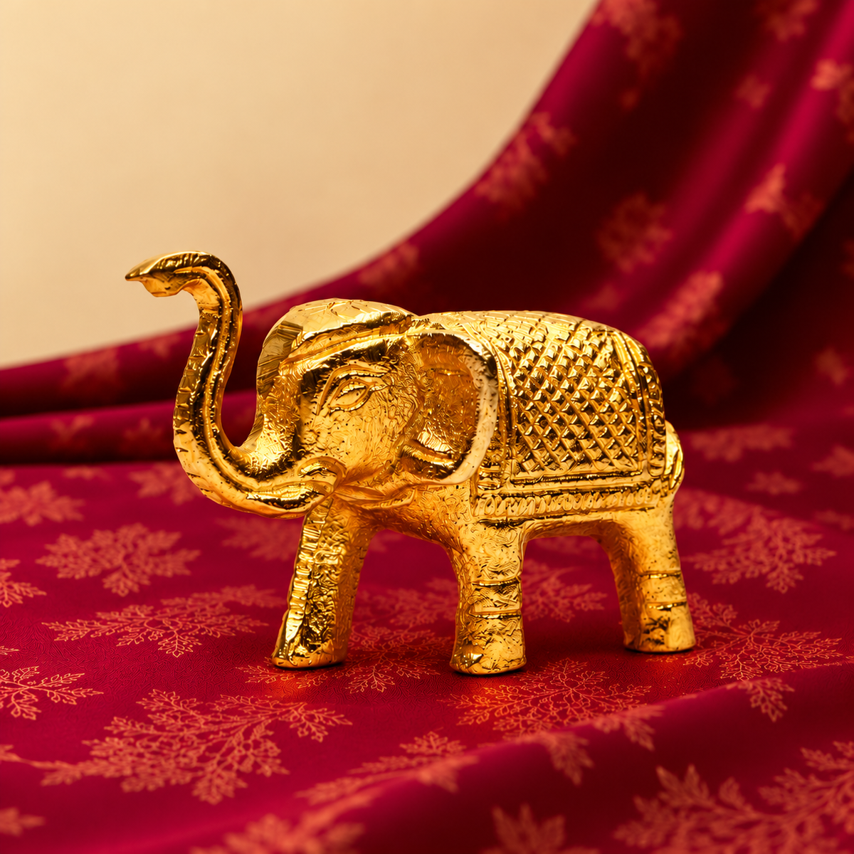 Standing Elephant Figurine | Antique Golden Brass Finish