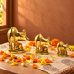 Gau Mata with Calf Idol Set of 3 | Polished Golden Brass Finish