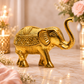Decorative Elephant with Raised Trunk Figurine | Antique Golden Brass Finish