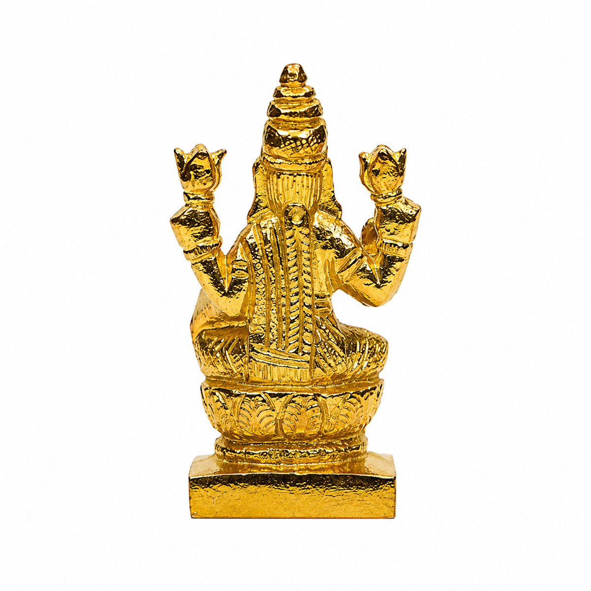 Goddess Lakshmi Seated on Lotus Idol | Polished Golden Brass Finish
