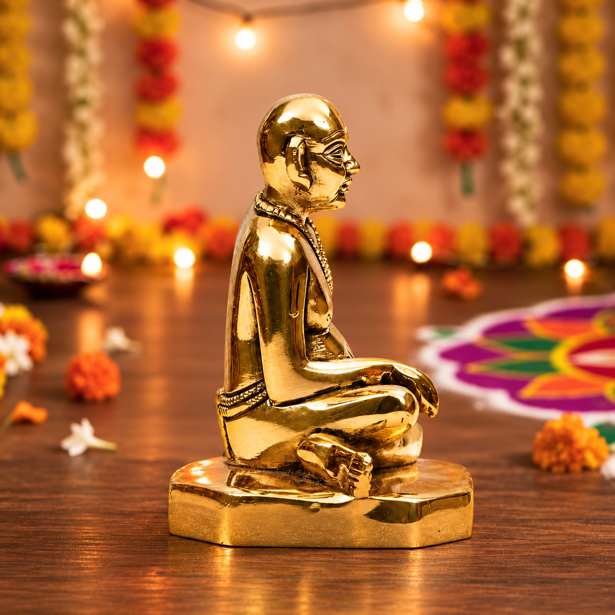Sri Ramanujacharya Seated Guru Idol | Antique Golden Brass Finish