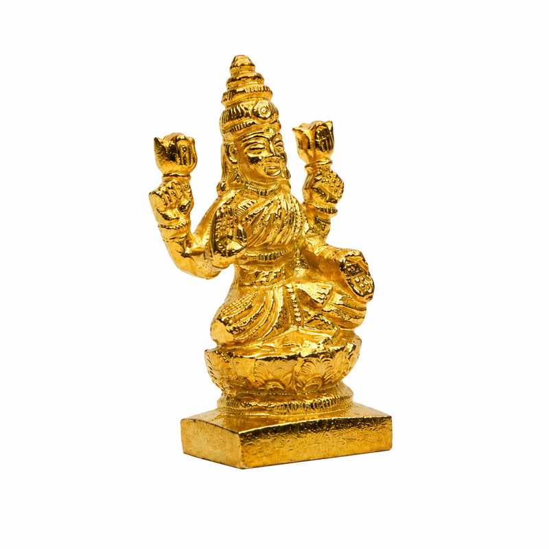 Goddess Lakshmi Seated on Lotus Idol | Polished Golden Brass Finish