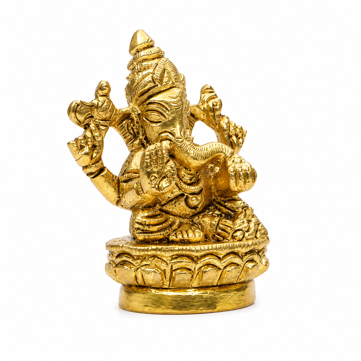 Lord Ganesh Lotus Pedestal Murti | Premium Golden Finish