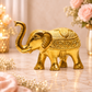 Decorative Elephant with Raised Trunk Figurine | Antique Golden Brass Finish