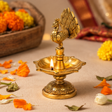 Peacock Decorative Diya Stand | Antique Golden Brass Finish