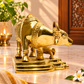 Ornate Gau Mata with Calf Idol | Polished Golden Brass Finish