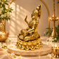 Goddess Lakshmi Seated on Lotus with Wealth Pot Idol | Antique Golden Brass Finish