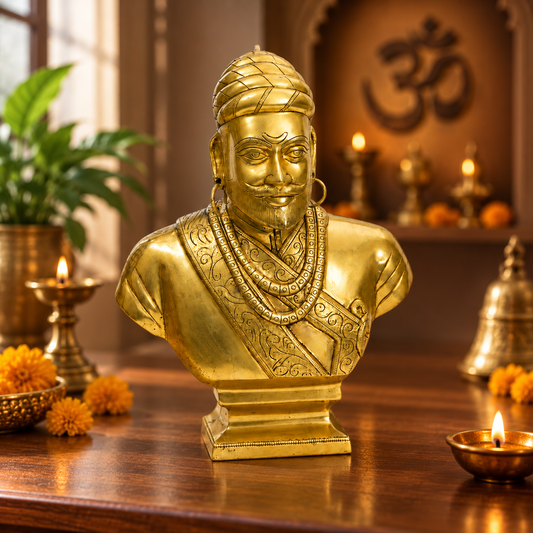 Traditional Indian Warrior King Bust | Antique Golden Brass Finish