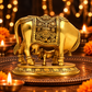 Ornate Gau Mata with Calf & Kalash Idol | Antique Golden Brass Finish
