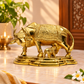 Ornate Gau Mata with Calf Idol | Polished Golden Brass Finish