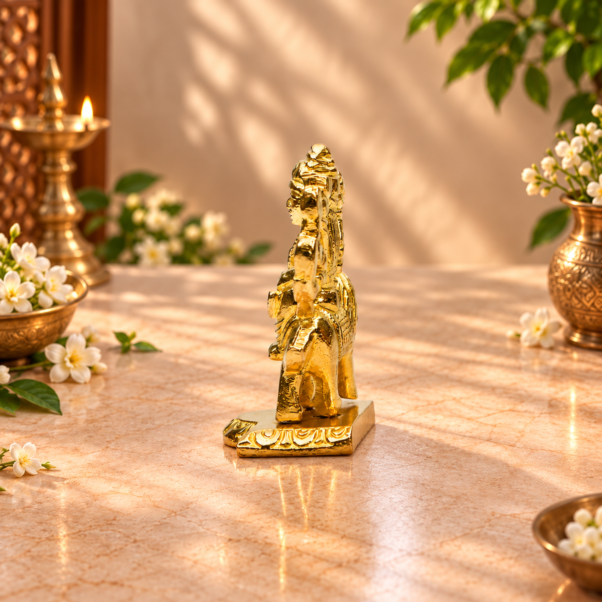 Goddess Durga with Lion Statue | Traditional Antique Gold-Finish Idol