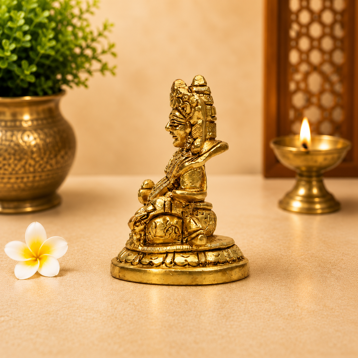 Lord Krishna Seated Idol | Antique Golden Brass Finish