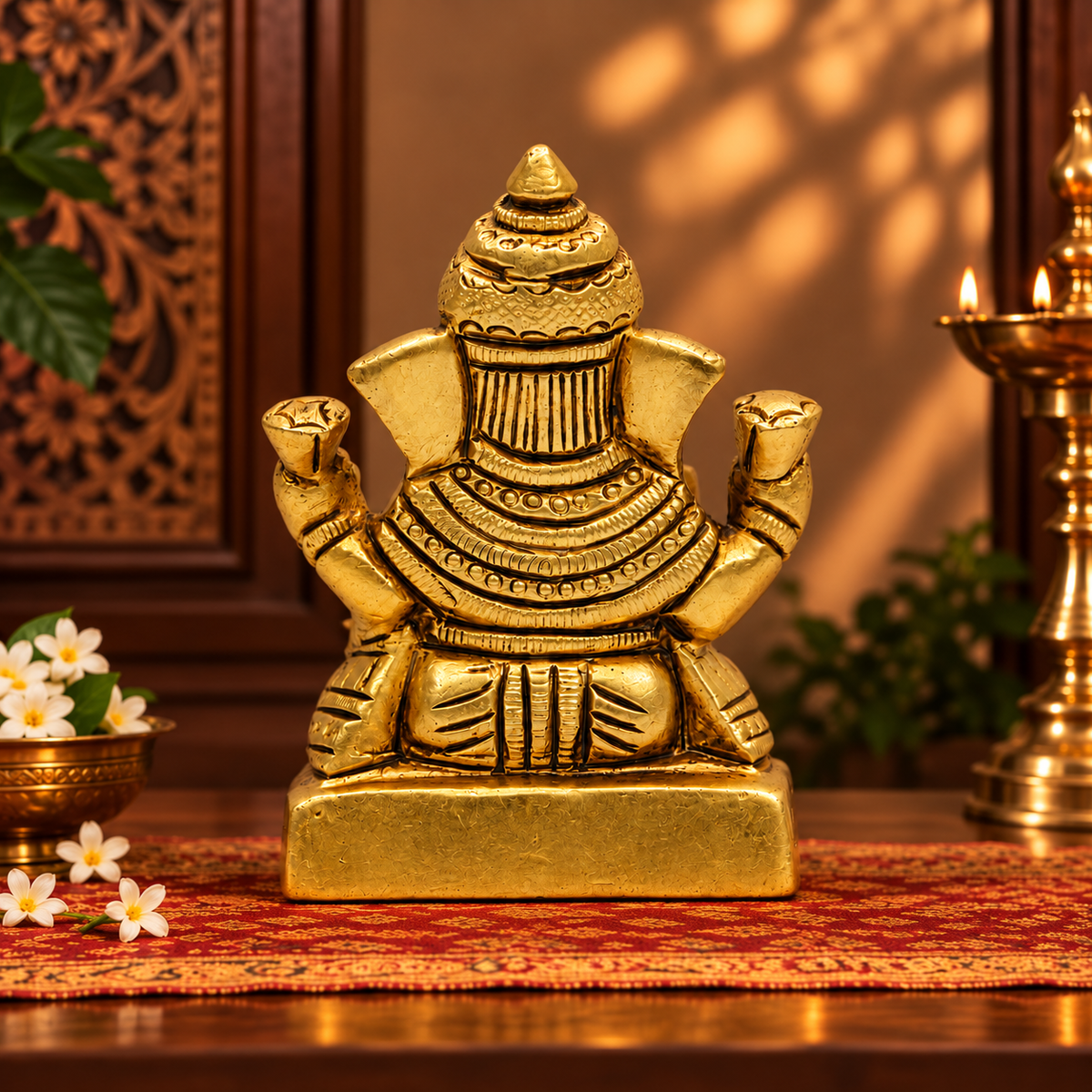 Lord Ganesha Blessing Statue | Golden Spiritual Décor