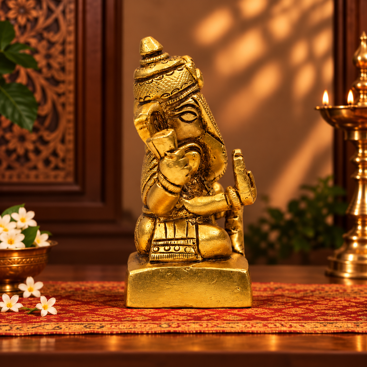 Lord Ganesha Blessing Statue | Golden Spiritual Décor