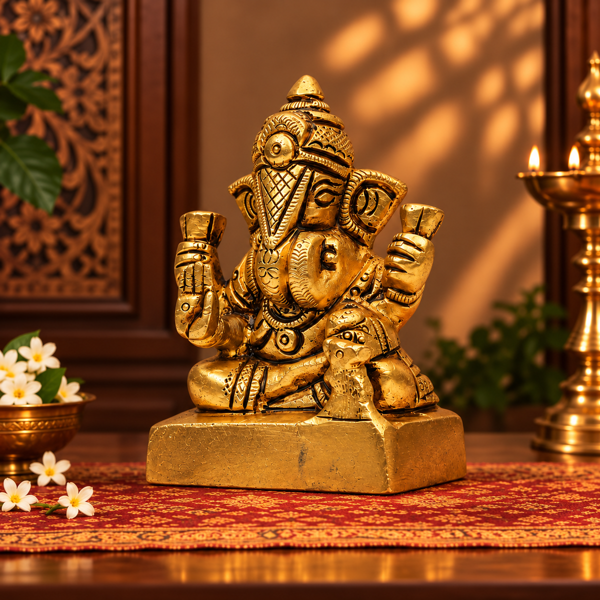 Lord Ganesha Blessing Statue | Golden Spiritual Décor