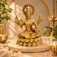 Goddess Lakshmi Seated on Lotus with Wealth Pot Idol | Antique Golden Brass Finish