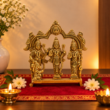 Ram Darbar with Hanuman Under Decorative Arch Idol | Antique Golden Brass Finish