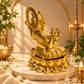 Goddess Lakshmi Seated on Lotus with Wealth Pot Idol | Antique Golden Brass Finish