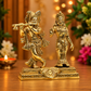Radha Krishna Standing with Flute Idol | Antique Golden Brass Finish