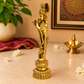 Lord Krishna Playing Flute Standing Idol | Antique Golden Brass Finish