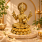Goddess Lakshmi Seated on Lotus with Wealth Pot Idol | Antique Golden Brass Finish
