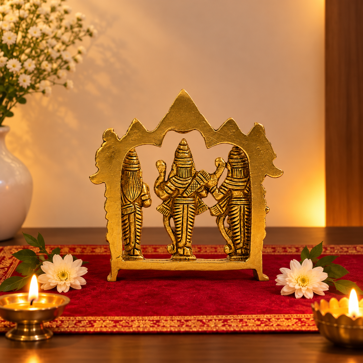 Ram Darbar with Hanuman Under Decorative Arch Idol | Antique Golden Brass Finish