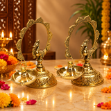 Peacock Hanging Diya Stand Set of 2 | Antique Golden Brass Finish