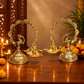 Peacock Hanging Diya Stand Set of 2 | Antique Golden Brass Finish