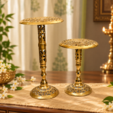 Decorative Brass Pedestal Stand Set of 2 | Antique Golden Finish