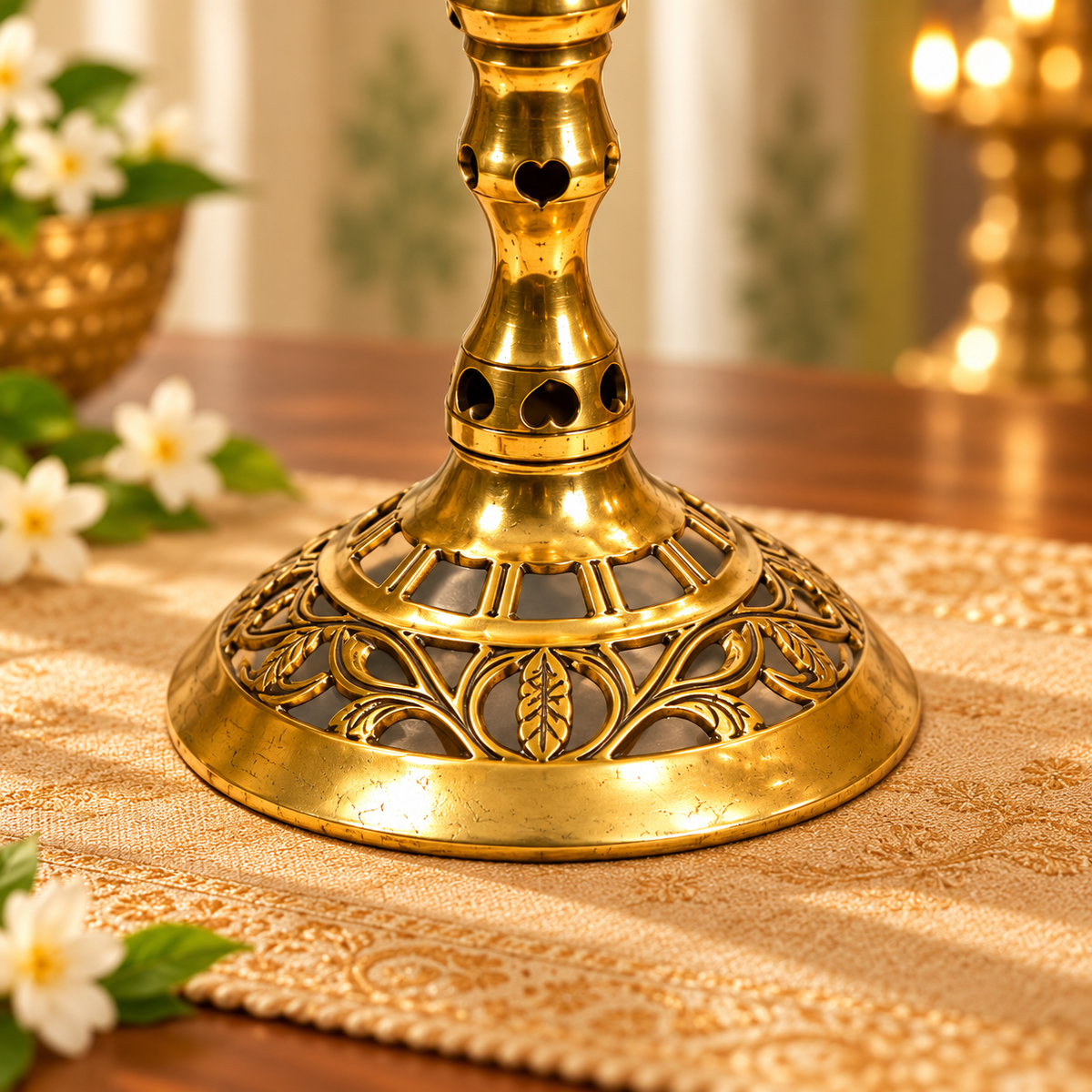 Decorative Brass Pedestal Stand Set of 2 | Antique Golden Finish