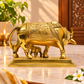 Ornate Gau Mata with Calf Idol | Polished Golden Brass Finish